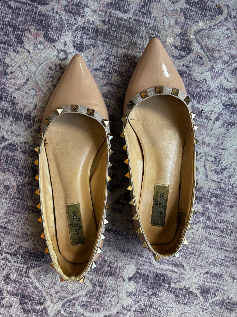 Valentino Nude Patent Leather Rockstud Pointed Flats